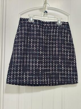 Loft Textured Tweed Midi Skirt in Black with Pink and Blue Accents